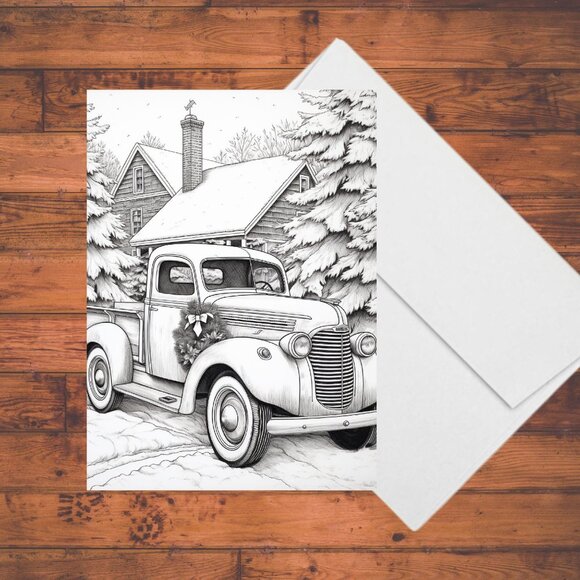 8 Christmas Coloring A7 Cards: DIY Holiday Greeting Card Kit with Envelopes - Picture 6 of 9